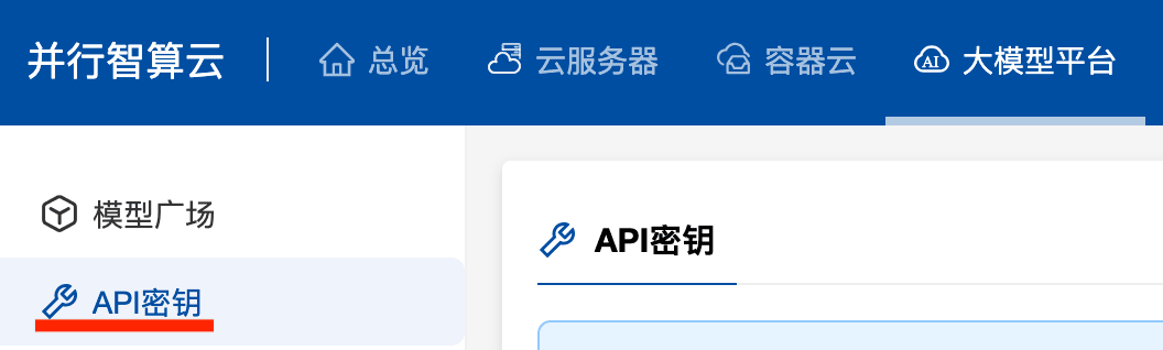 左侧菜单中的 API 密钥