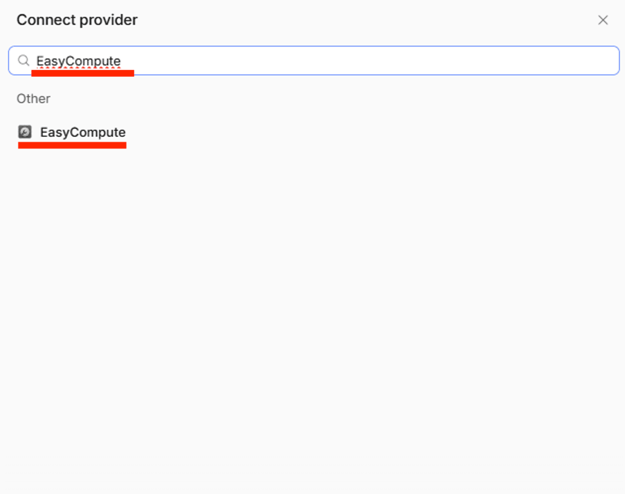 在 Connect provider 中搜索并选择 EasyCompute