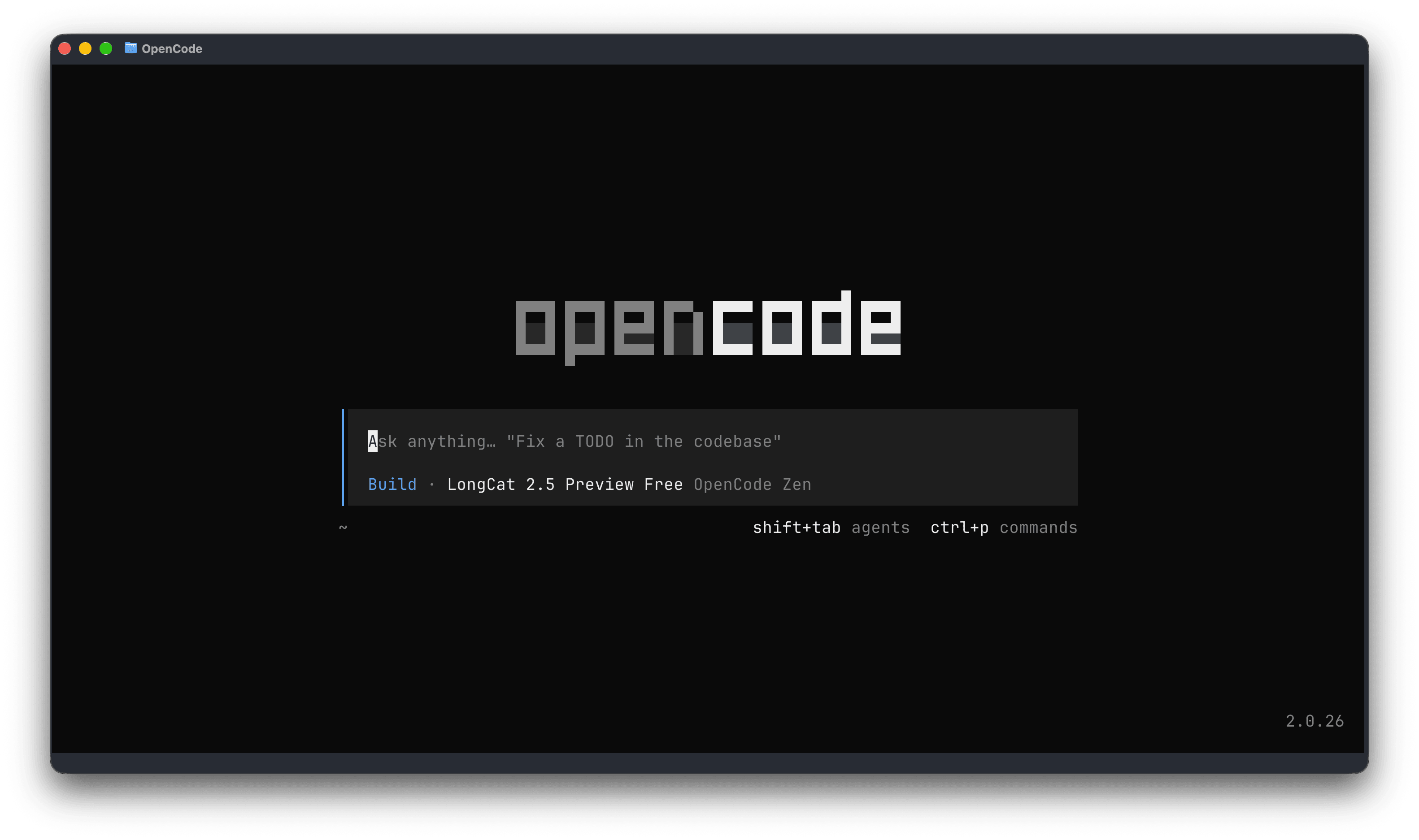 启动 opencode 后的初始界面